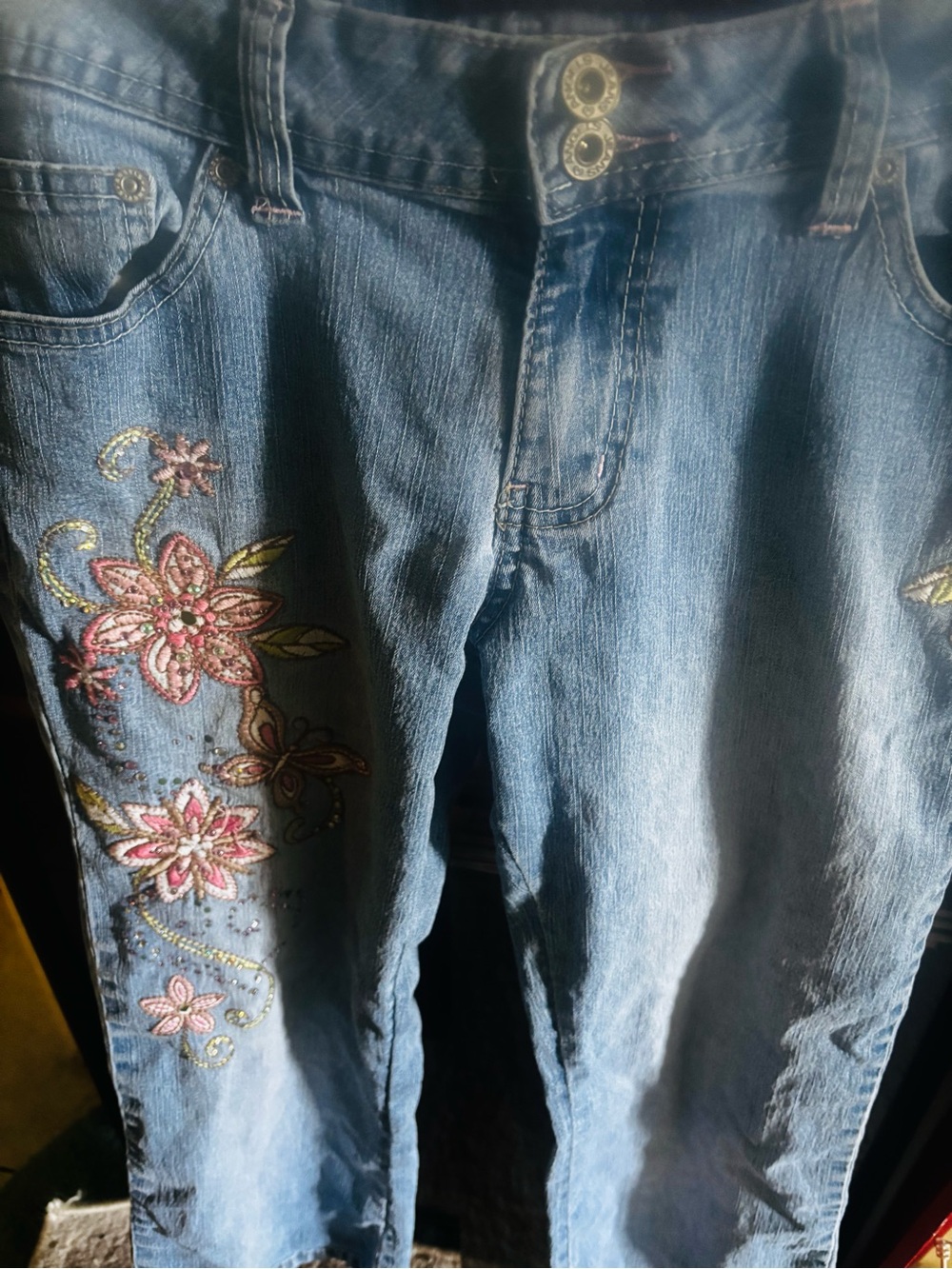 Y2K Angels Butterfly Embellished Jeans cropped size 11